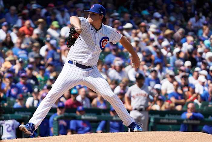 Chicago Cubs starting pitcher Justin Steele throws the ball against the SF Giants during the first inning at Wrigley Field on September 4, 2023.